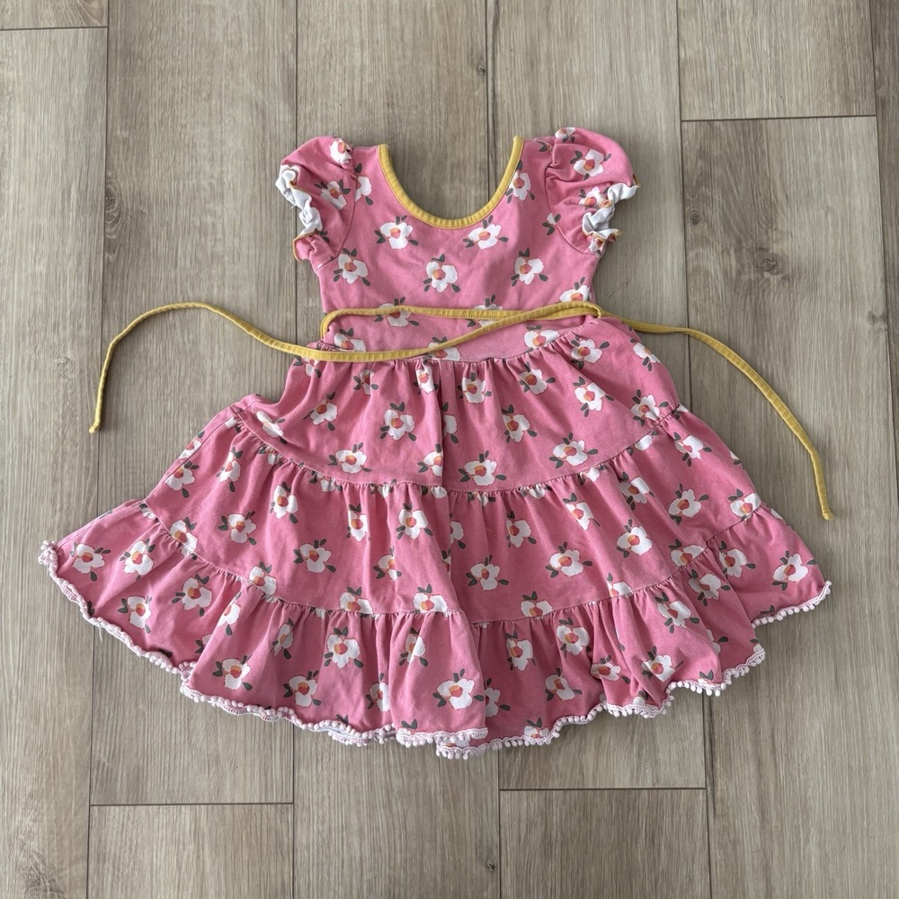 Sweet Honey Girls Size 4T Pink Floral Short Sleeve Back Tie Ruffle Dress
